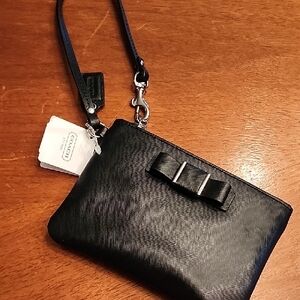 Coach Black Leather Wristlet with Bow Accent